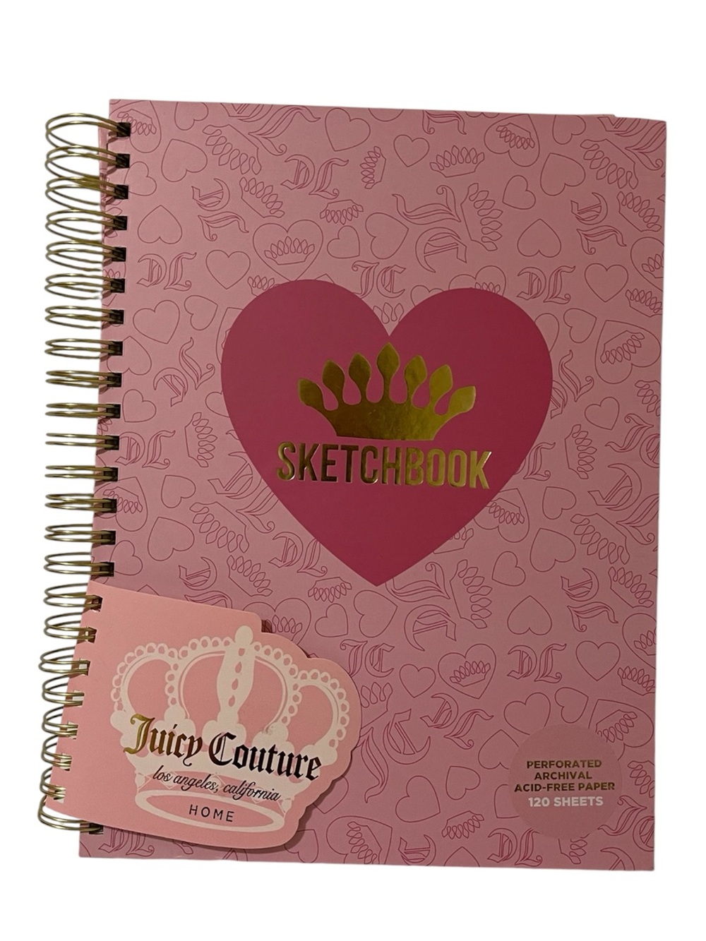 Juicy Couture Home Spiral-Bound Sketchbook Pink w/Heart & Logo Design - NWT **